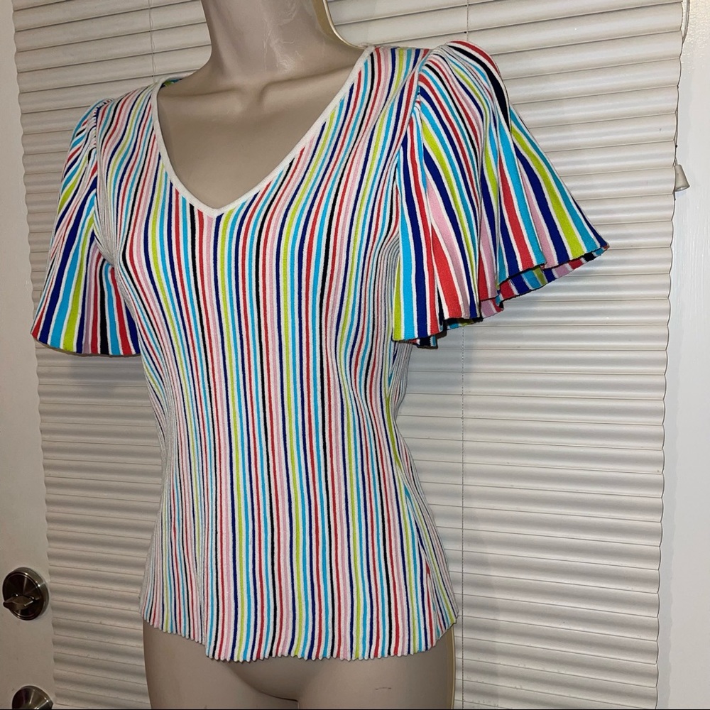 Milly Striped Flutter-Sleeve Rib- Knit Top - Picture 2 of 9